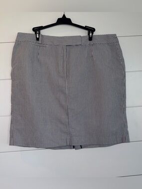 Talbots Skirt 18WP Blue White Seersucker Pinstripe Elastic Waist Cotton Petite